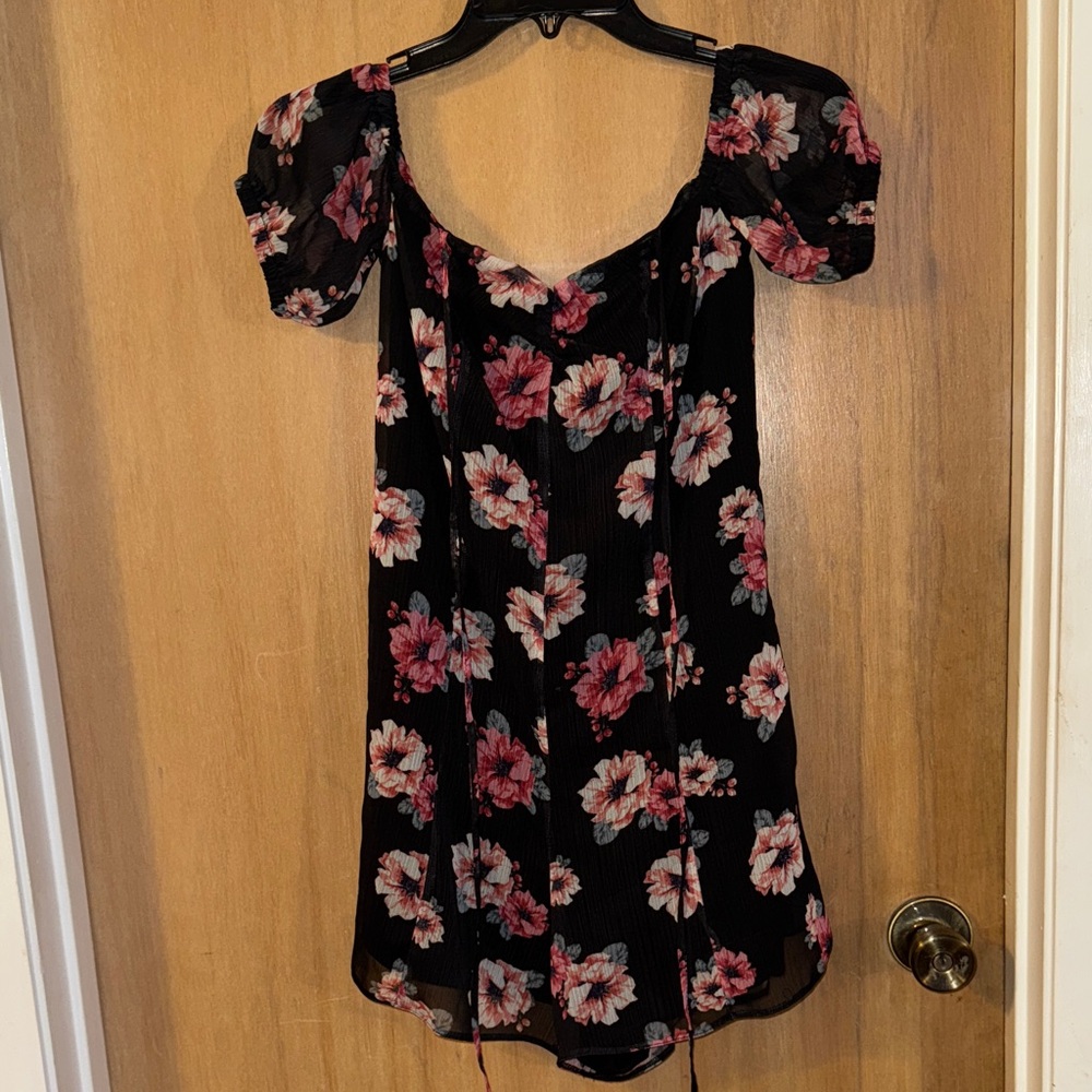 ASOS NWOT Black Romper with Pink Floral Design Sheer Overlay Size 2